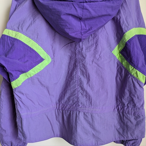 Vintage 90s InSport for Women Purple Neon Green Windbreaker Jacket Medium Hood - Picture 15 of 16